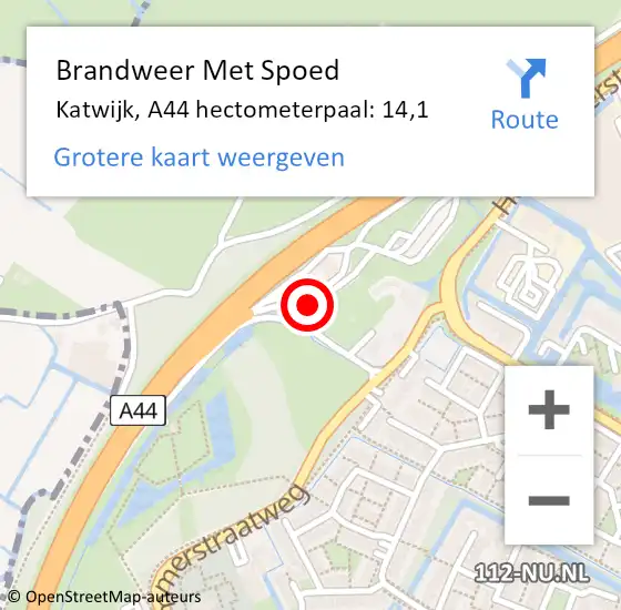 Locatie op kaart van de 112 melding: Brandweer Met Spoed Naar Katwijk, A44 hectometerpaal: 14,1 op 22 januari 2024 12:35