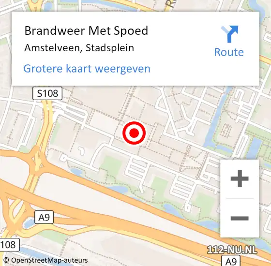 Locatie op kaart van de 112 melding: Brandweer Met Spoed Naar Amstelveen, Stadsplein op 22 januari 2024 12:38