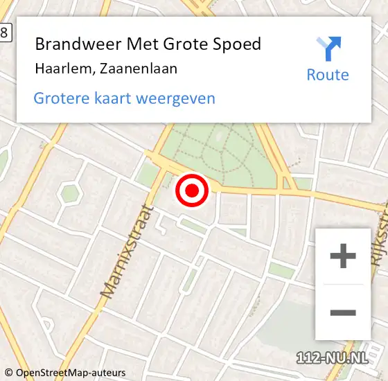 Locatie op kaart van de 112 melding: Brandweer Met Grote Spoed Naar Haarlem, Zaanenlaan op 22 januari 2024 12:57