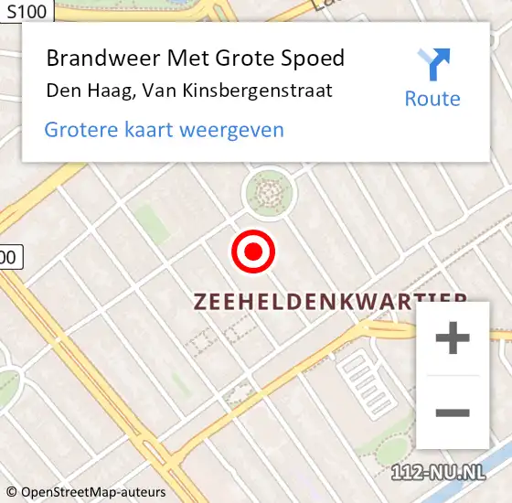 Locatie op kaart van de 112 melding: Brandweer Met Grote Spoed Naar Den Haag, Van Kinsbergenstraat op 22 januari 2024 13:06