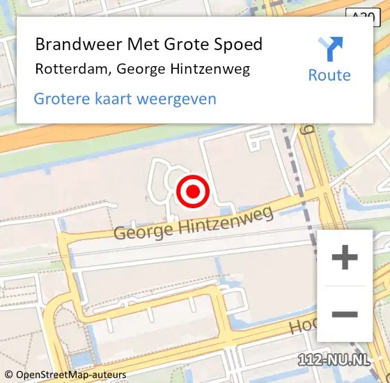 Locatie op kaart van de 112 melding: Brandweer Met Grote Spoed Naar Rotterdam, George Hintzenweg op 22 januari 2024 13:18