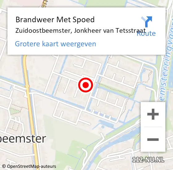 Locatie op kaart van de 112 melding: Brandweer Met Spoed Naar Zuidoostbeemster, Jonkheer van Tetsstraat op 22 januari 2024 13:24