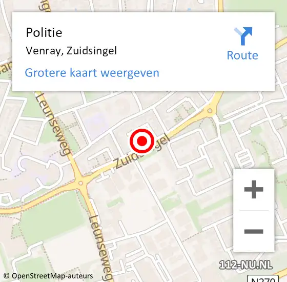 Locatie op kaart van de 112 melding: Politie Venray, Zuidsingel op 22 januari 2024 13:32