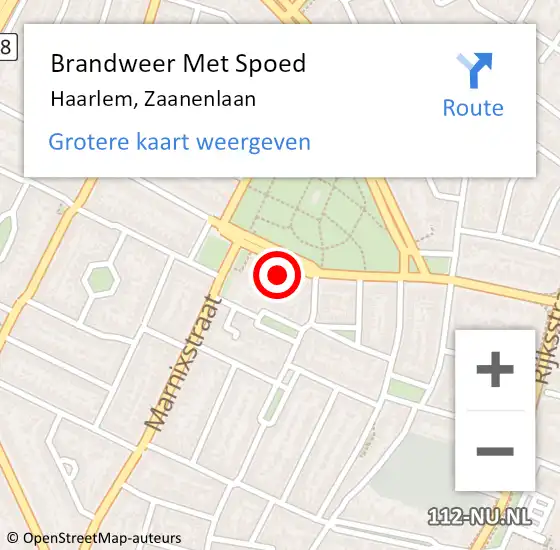 Locatie op kaart van de 112 melding: Brandweer Met Spoed Naar Haarlem, Zaanenlaan op 22 januari 2024 13:43