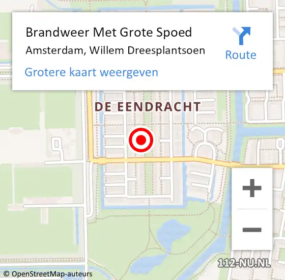 Locatie op kaart van de 112 melding: Brandweer Met Grote Spoed Naar Amsterdam, Willem Dreesplantsoen op 22 januari 2024 13:44