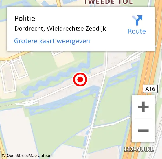 Locatie op kaart van de 112 melding: Politie Dordrecht, Wieldrechtse Zeedijk op 22 januari 2024 13:48