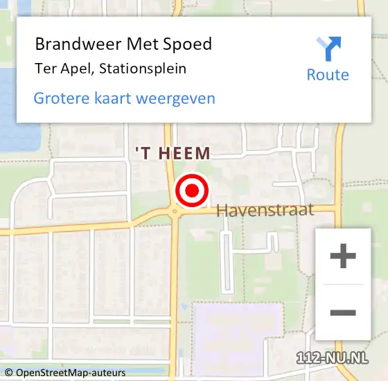 Locatie op kaart van de 112 melding: Brandweer Met Spoed Naar Ter Apel, Stationsplein op 22 januari 2024 13:49