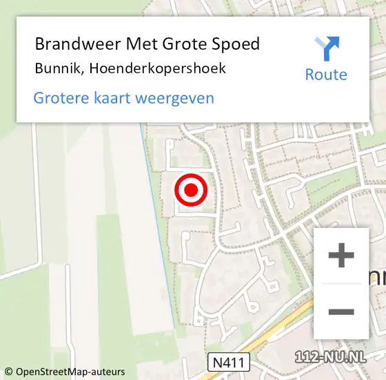 Locatie op kaart van de 112 melding: Brandweer Met Grote Spoed Naar Bunnik, Hoenderkopershoek op 22 januari 2024 13:57