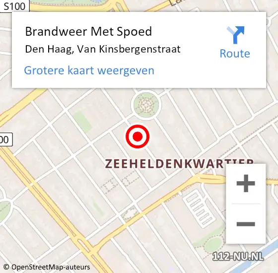 Locatie op kaart van de 112 melding: Brandweer Met Spoed Naar Den Haag, Van Kinsbergenstraat op 22 januari 2024 14:04