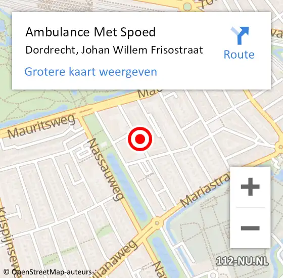 Locatie op kaart van de 112 melding: Ambulance Met Spoed Naar Dordrecht, Johan Willem Frisostraat op 22 januari 2024 14:14