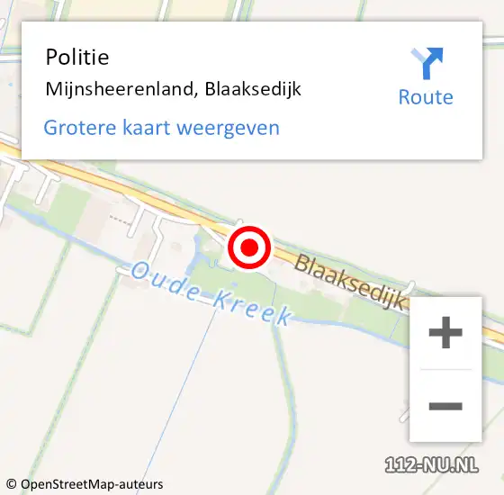 Locatie op kaart van de 112 melding: Politie Mijnsheerenland, Blaaksedijk op 22 januari 2024 14:42