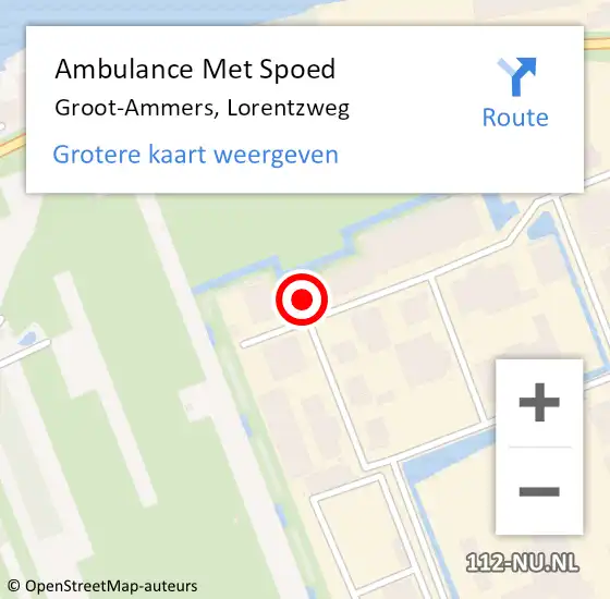 Locatie op kaart van de 112 melding: Ambulance Met Spoed Naar Groot-Ammers, Lorentzweg op 22 januari 2024 14:53