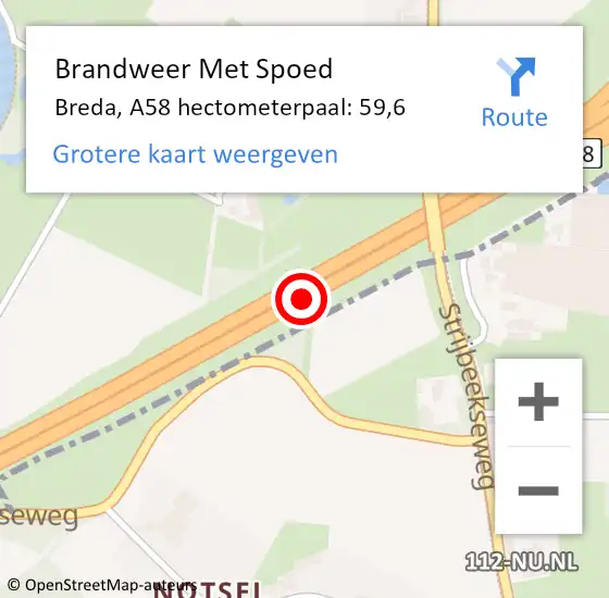 Locatie op kaart van de 112 melding: Brandweer Met Spoed Naar Breda, A58 hectometerpaal: 59,6 op 22 januari 2024 15:00