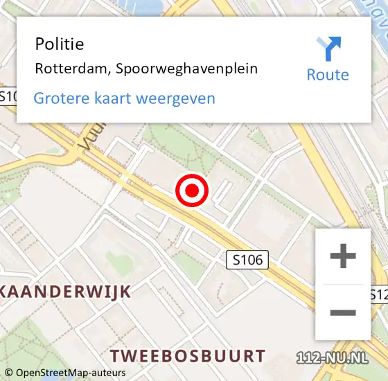 Locatie op kaart van de 112 melding: Politie Rotterdam, Spoorweghavenplein op 22 januari 2024 15:04
