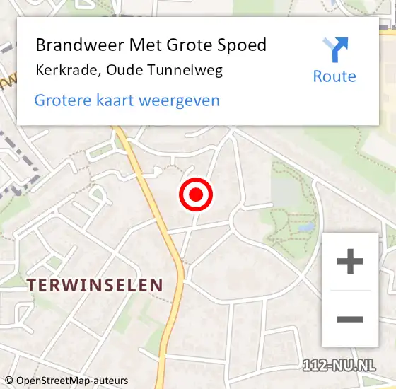 Locatie op kaart van de 112 melding: Brandweer Met Grote Spoed Naar Kerkrade, Oude Tunnelweg op 22 januari 2024 15:25