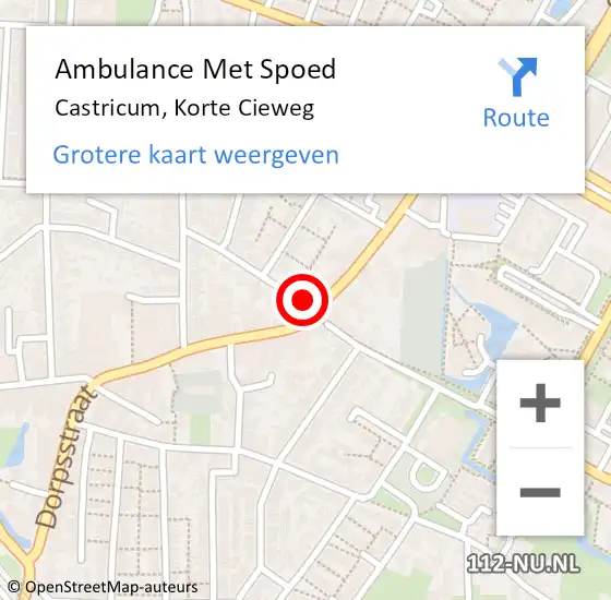 Locatie op kaart van de 112 melding: Ambulance Met Spoed Naar Castricum, Korte Cieweg op 22 januari 2024 16:08