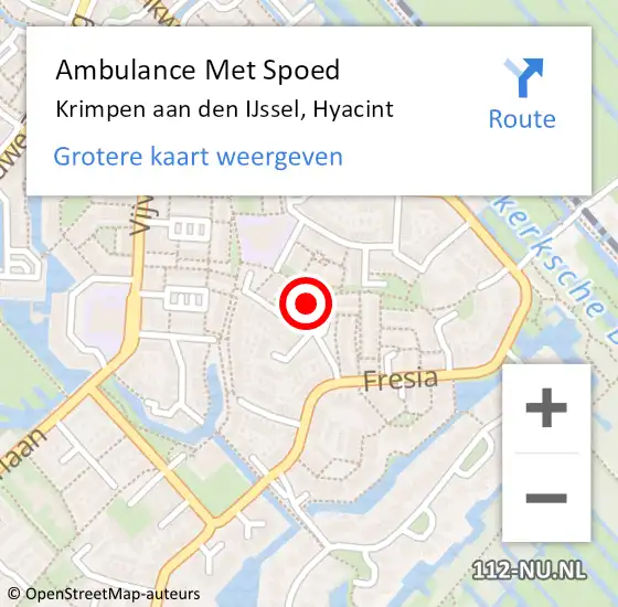 Locatie op kaart van de 112 melding: Ambulance Met Spoed Naar Krimpen aan den IJssel, Hyacint op 22 januari 2024 16:17