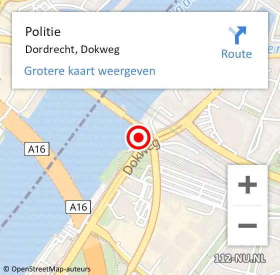 Locatie op kaart van de 112 melding: Politie Dordrecht, Dokweg op 22 januari 2024 16:51