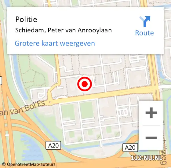 Locatie op kaart van de 112 melding: Politie Schiedam, Peter van Anrooylaan op 22 januari 2024 17:12