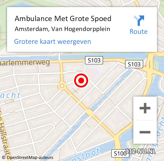 Locatie op kaart van de 112 melding: Ambulance Met Grote Spoed Naar Amsterdam, Van Hogendorpplein op 22 januari 2024 17:52