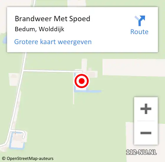 Locatie op kaart van de 112 melding: Brandweer Met Spoed Naar Bedum, Wolddijk op 23 september 2014 07:53