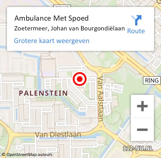 Locatie op kaart van de 112 melding: Ambulance Met Spoed Naar Zoetermeer, Johan van Bourgondiëlaan op 22 januari 2024 18:14