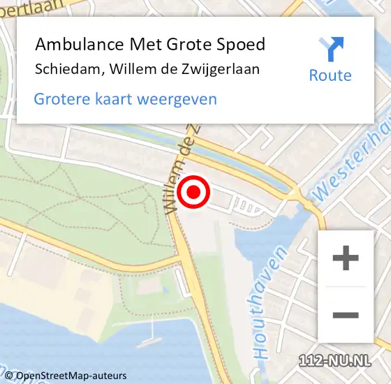 Locatie op kaart van de 112 melding: Ambulance Met Grote Spoed Naar Schiedam, Willem de Zwijgerlaan op 22 januari 2024 18:25
