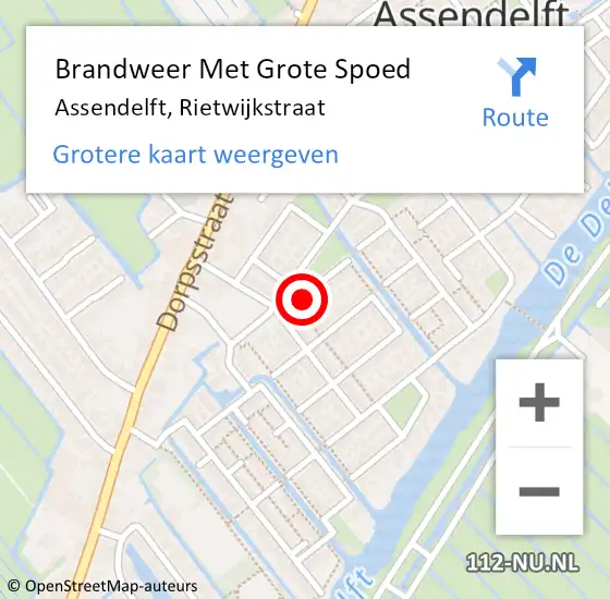 Locatie op kaart van de 112 melding: Brandweer Met Grote Spoed Naar Assendelft, Rietwijkstraat op 22 januari 2024 18:41