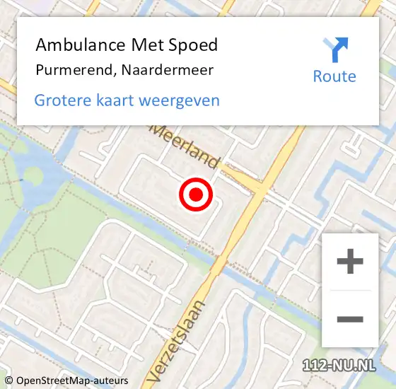 Locatie op kaart van de 112 melding: Ambulance Met Spoed Naar Purmerend, Naardermeer op 22 januari 2024 18:42