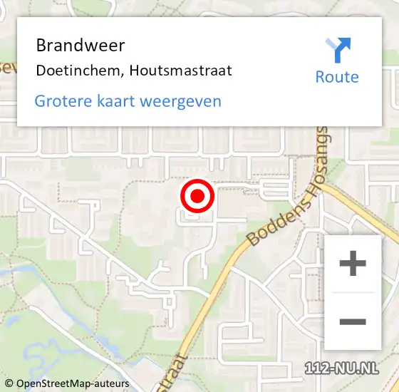 Locatie op kaart van de 112 melding: Brandweer Doetinchem, Houtsmastraat op 22 januari 2024 19:07