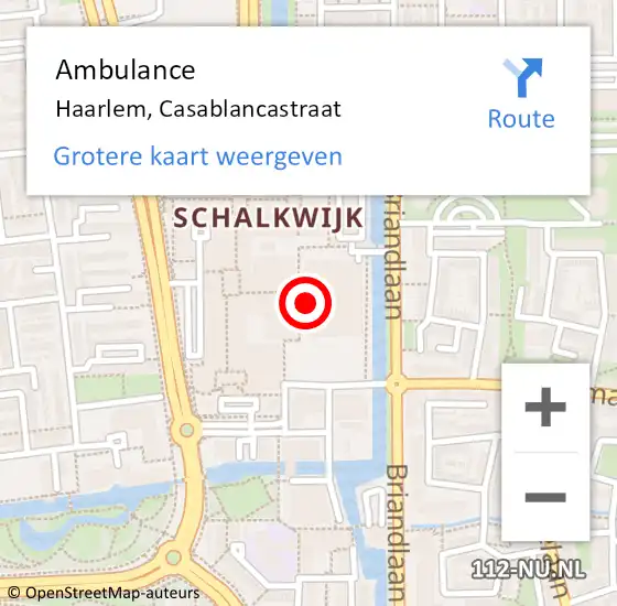 Locatie op kaart van de 112 melding: Ambulance Haarlem, Casablancastraat op 22 januari 2024 19:44