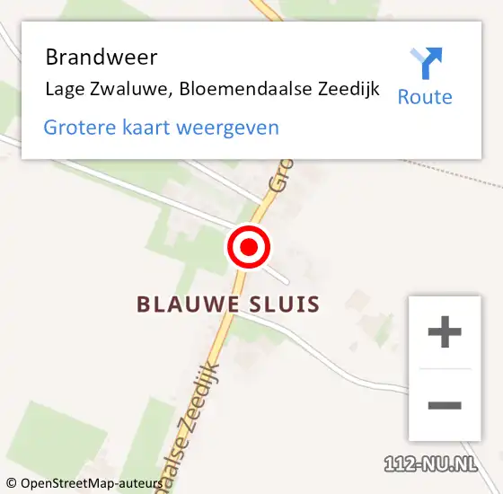 Locatie op kaart van de 112 melding: Brandweer Lage Zwaluwe, Bloemendaalse Zeedijk op 22 januari 2024 19:46