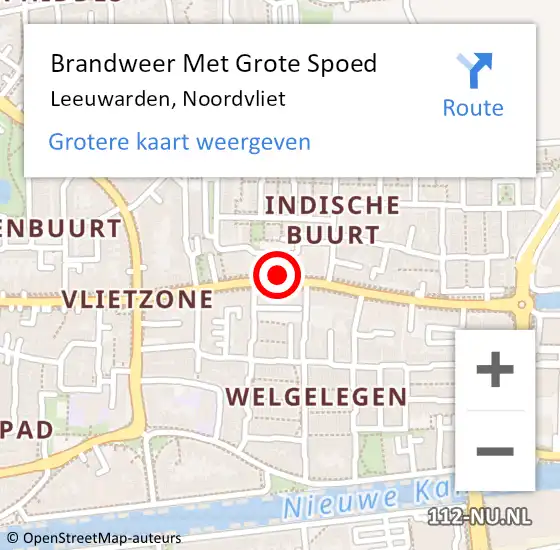 Locatie op kaart van de 112 melding: Brandweer Met Grote Spoed Naar Leeuwarden, Noordvliet op 22 januari 2024 20:15