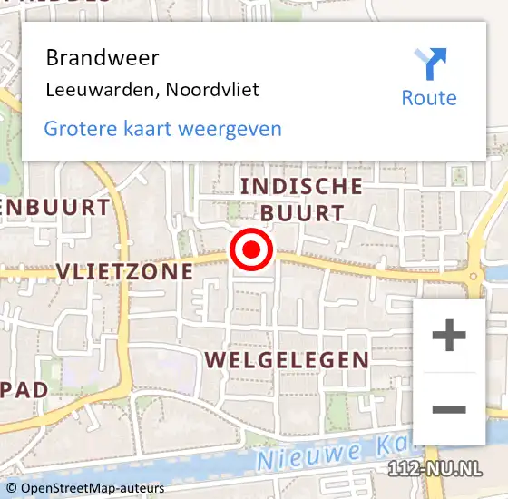 Locatie op kaart van de 112 melding: Brandweer Leeuwarden, Noordvliet op 22 januari 2024 20:17