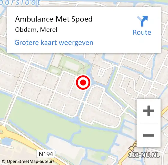 Locatie op kaart van de 112 melding: Ambulance Met Spoed Naar Obdam, Merel op 22 januari 2024 20:40