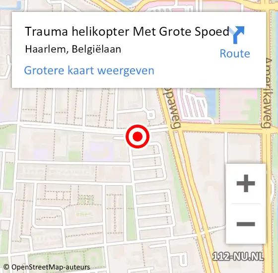 Locatie op kaart van de 112 melding: Trauma helikopter Met Grote Spoed Naar Haarlem, Belgiëlaan op 22 januari 2024 21:03
