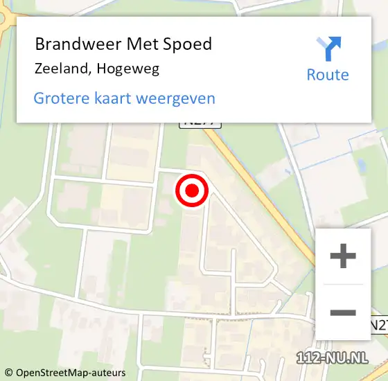 Locatie op kaart van de 112 melding: Brandweer Met Spoed Naar Zeeland, Hogeweg op 22 januari 2024 21:05