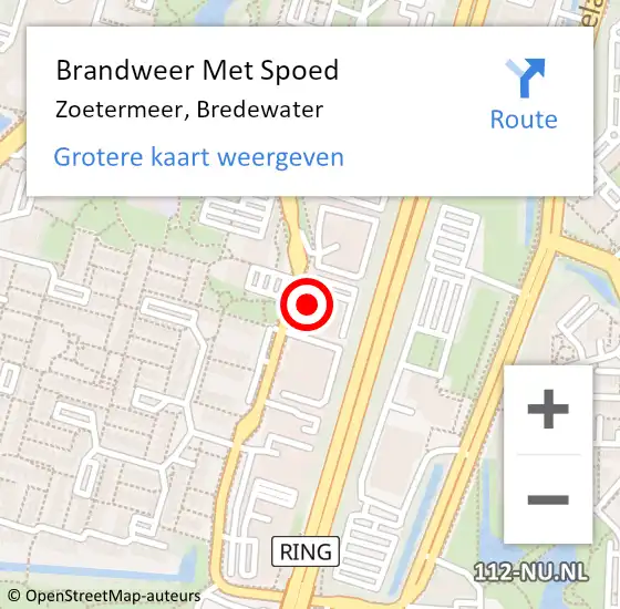 Locatie op kaart van de 112 melding: Brandweer Met Spoed Naar Zoetermeer, Bredewater op 22 januari 2024 22:00