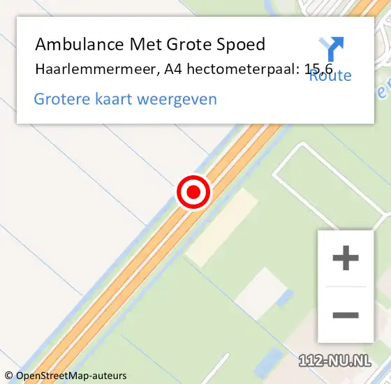 Locatie op kaart van de 112 melding: Ambulance Met Grote Spoed Naar Haarlemmermeer, A4 hectometerpaal: 15,6 op 22 januari 2024 22:03