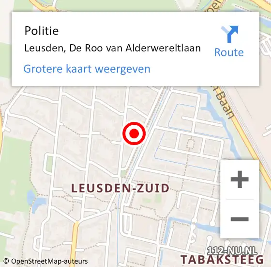 Locatie op kaart van de 112 melding: Politie Leusden, De Roo van Alderwereltlaan op 22 januari 2024 22:06