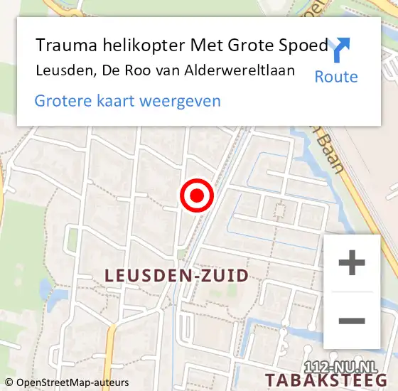 Locatie op kaart van de 112 melding: Trauma helikopter Met Grote Spoed Naar Leusden, De Roo van Alderwereltlaan op 22 januari 2024 22:08