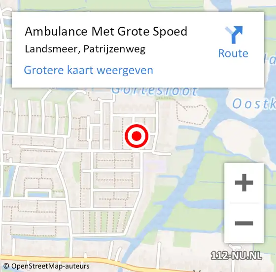 Locatie op kaart van de 112 melding: Ambulance Met Grote Spoed Naar Landsmeer, Patrijzenweg op 22 januari 2024 22:29