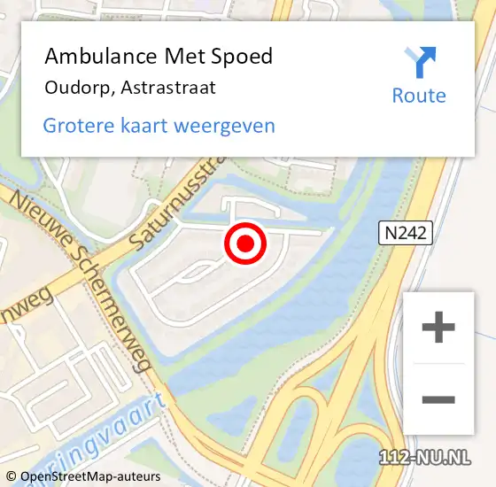Locatie op kaart van de 112 melding: Ambulance Met Spoed Naar Oudorp, Astrastraat op 22 januari 2024 22:37