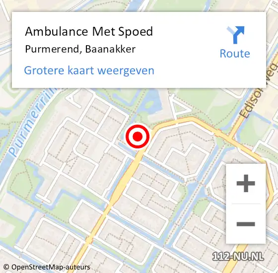 Locatie op kaart van de 112 melding: Ambulance Met Spoed Naar Purmerend, Baanakker op 22 januari 2024 23:15