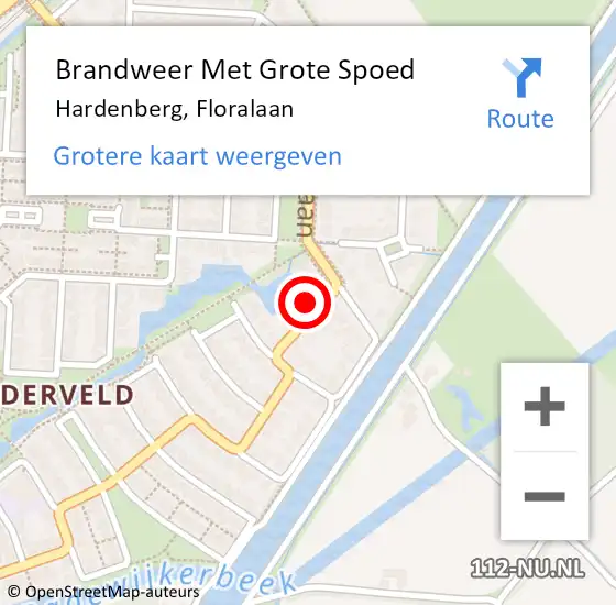 Locatie op kaart van de 112 melding: Brandweer Met Grote Spoed Naar Hardenberg, Floralaan op 22 januari 2024 23:19