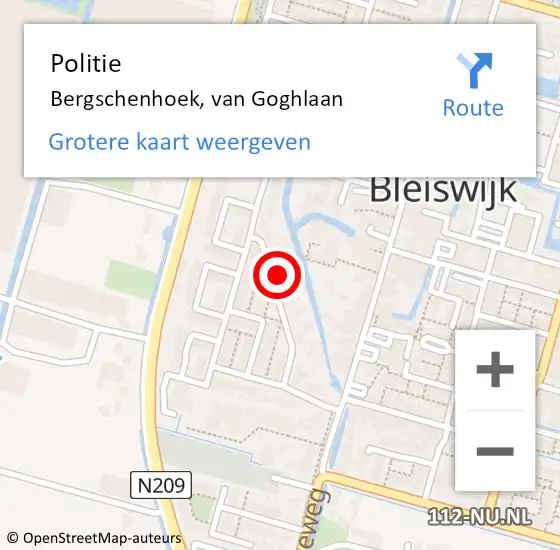 Locatie op kaart van de 112 melding: Politie Bergschenhoek, van Goghlaan op 22 januari 2024 23:32