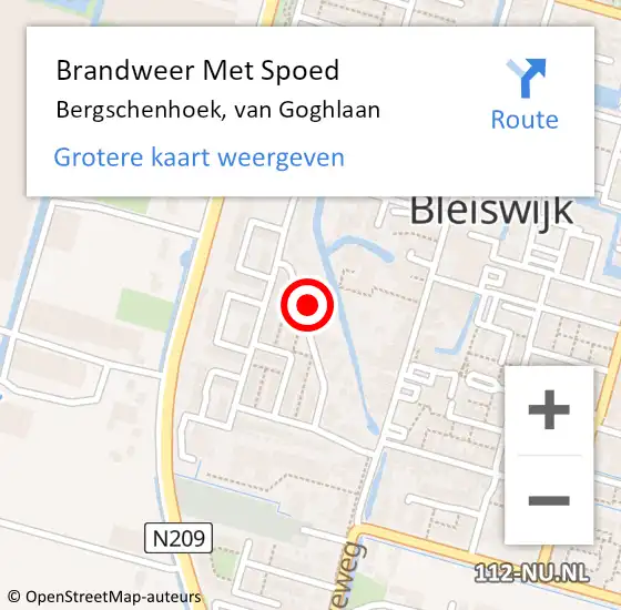 Locatie op kaart van de 112 melding: Brandweer Met Spoed Naar Bergschenhoek, van Goghlaan op 22 januari 2024 23:33