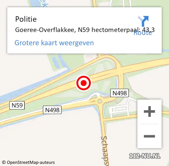 Locatie op kaart van de 112 melding: Politie Goeree-Overflakkee, N59 hectometerpaal: 43,3 op 23 januari 2024 00:26