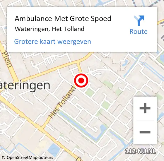 Locatie op kaart van de 112 melding: Ambulance Met Grote Spoed Naar Wateringen, Het Tolland op 23 januari 2024 00:26