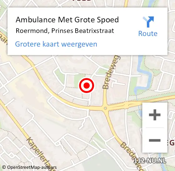 Locatie op kaart van de 112 melding: Ambulance Met Grote Spoed Naar Roermond, Prinses Beatrixstraat op 23 januari 2024 03:19